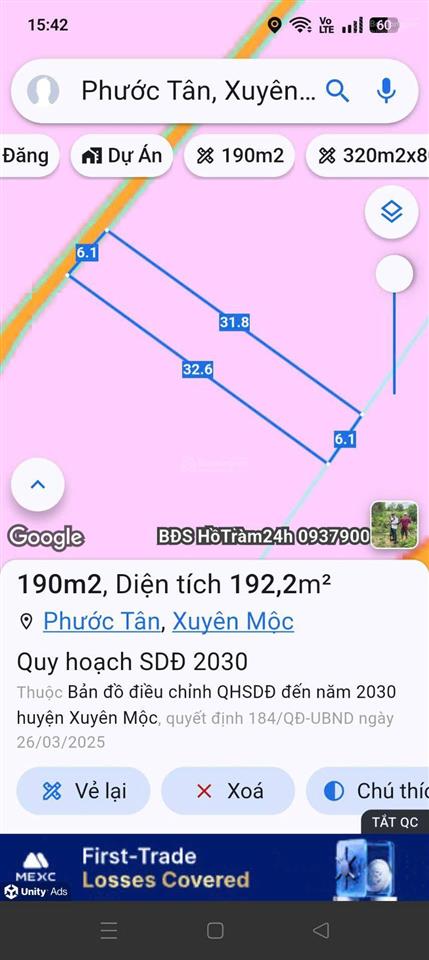 Bán lô đất gần hồ bà tô xuyên mộc 6x30m x 80m2 thổ cư, giá 890tr