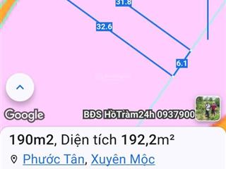 Bán lô đất gần hồ bà tô xuyên mộc 6x30m x 80m2 thổ cư, giá 890tr