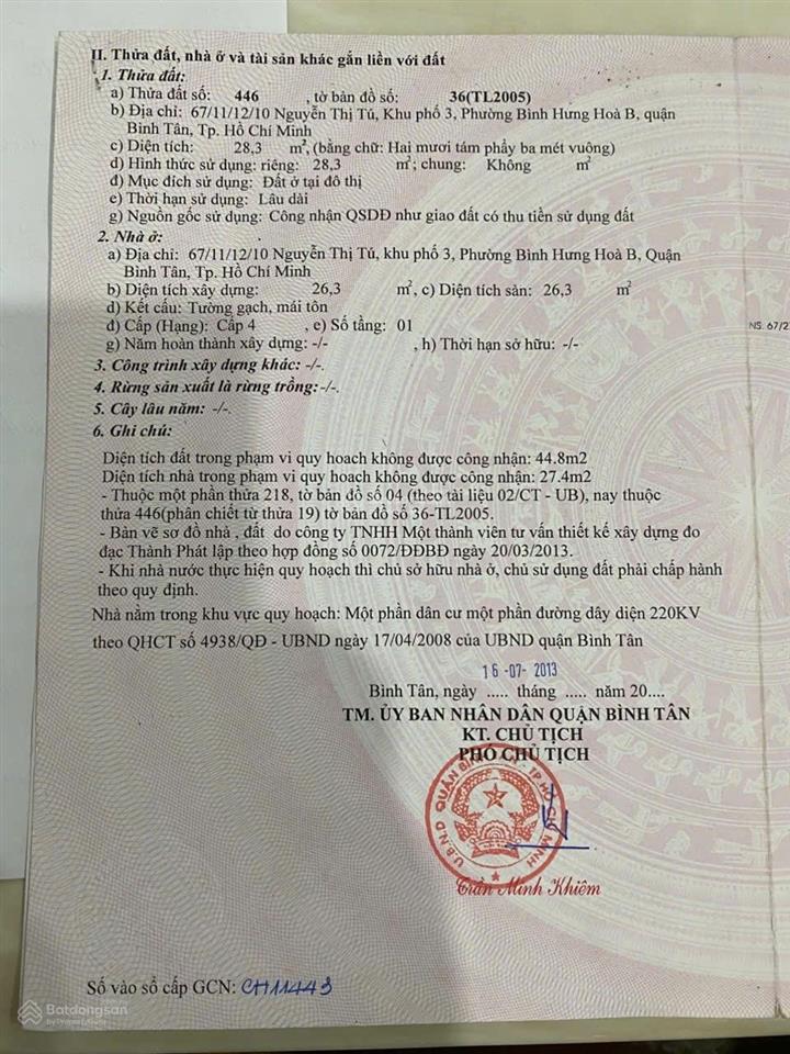 Chính chủ bán nhà mới 1 trệt 1 lầu  3pn  ngay ngã tư gò mây, bình tân  3,95 tỷ