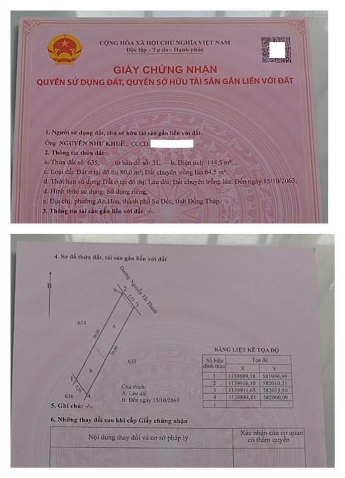 Chính chủ bán đất mặt tiền nguyễn tất thành, nền 144m2 x2 (80m2 thổ)