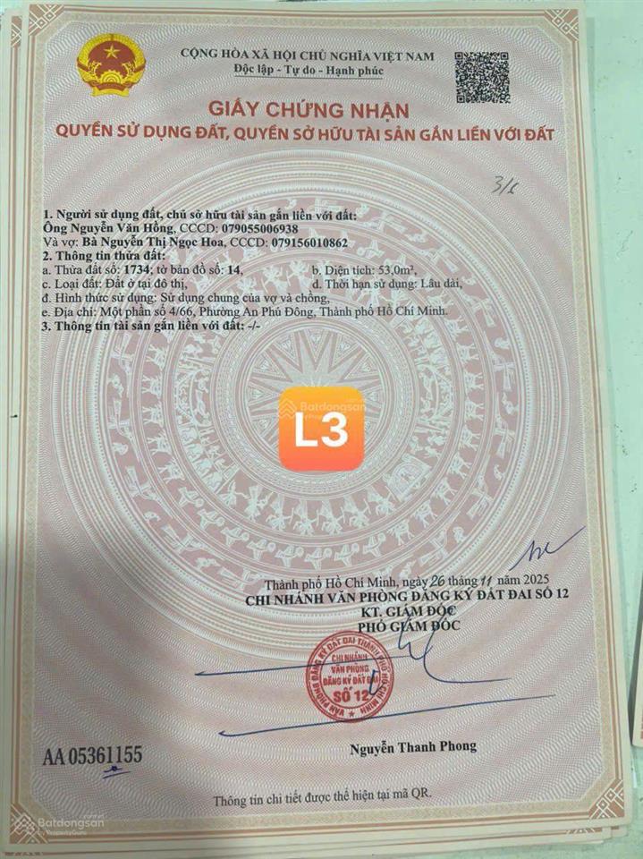 Đất mặt tiền đường tl29 dt  4m x 15m shr ngay ub phường