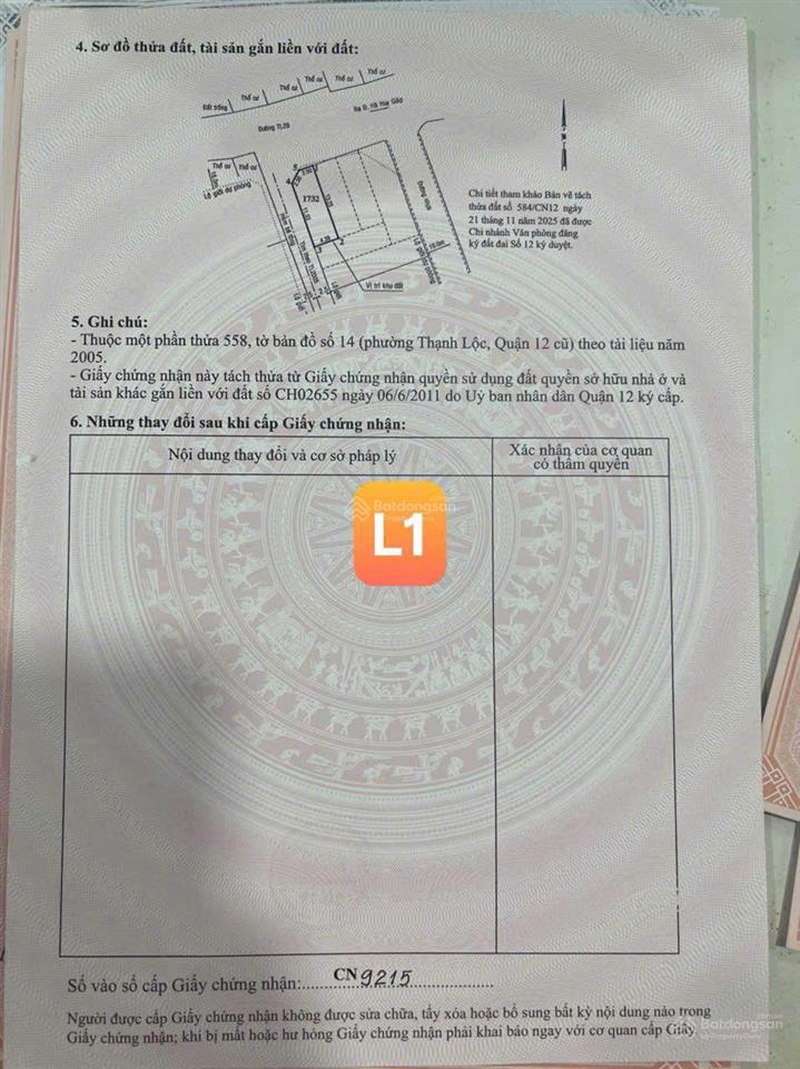 Đất mặt tiền đường tl29 dt  4m x 15m shr ngay ub phường