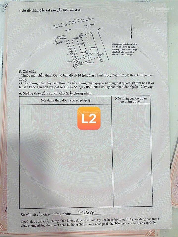 Đất mặt tiền đường tl29 dt  4m x 15m shr ngay ub phường