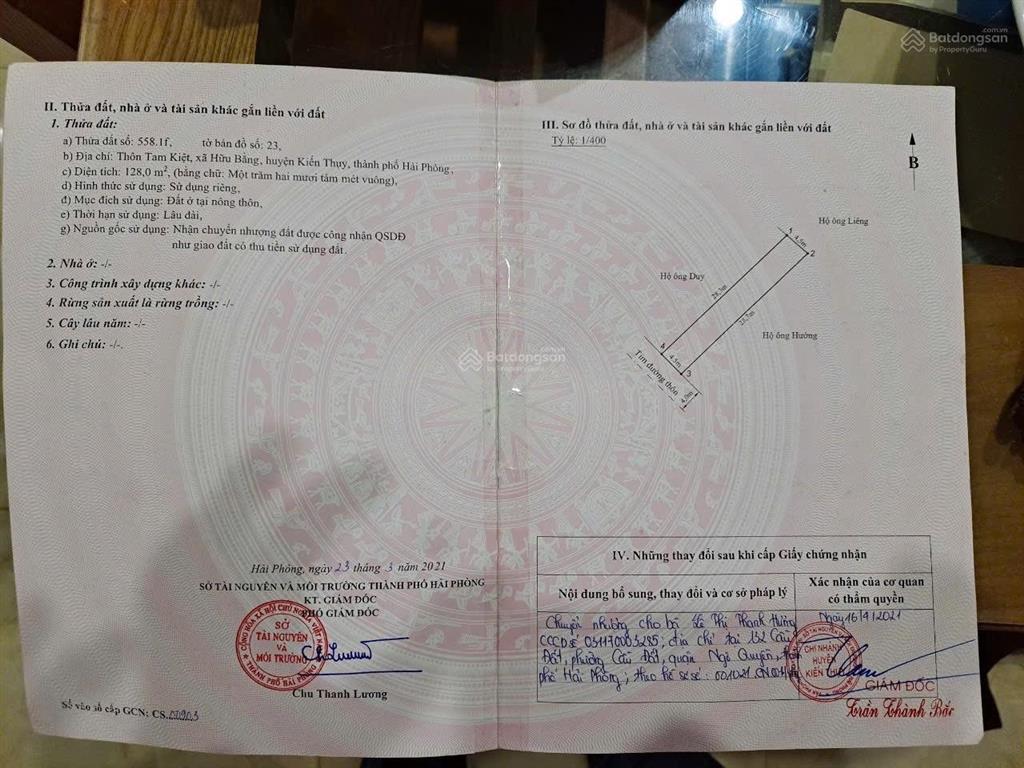 Siêu phẩm đg nhựa trục thôn 8m cách bệnh viện trung tâm kiến thuỵ chỉ 500m , dt 128m2 giá 2 tỷ 250
