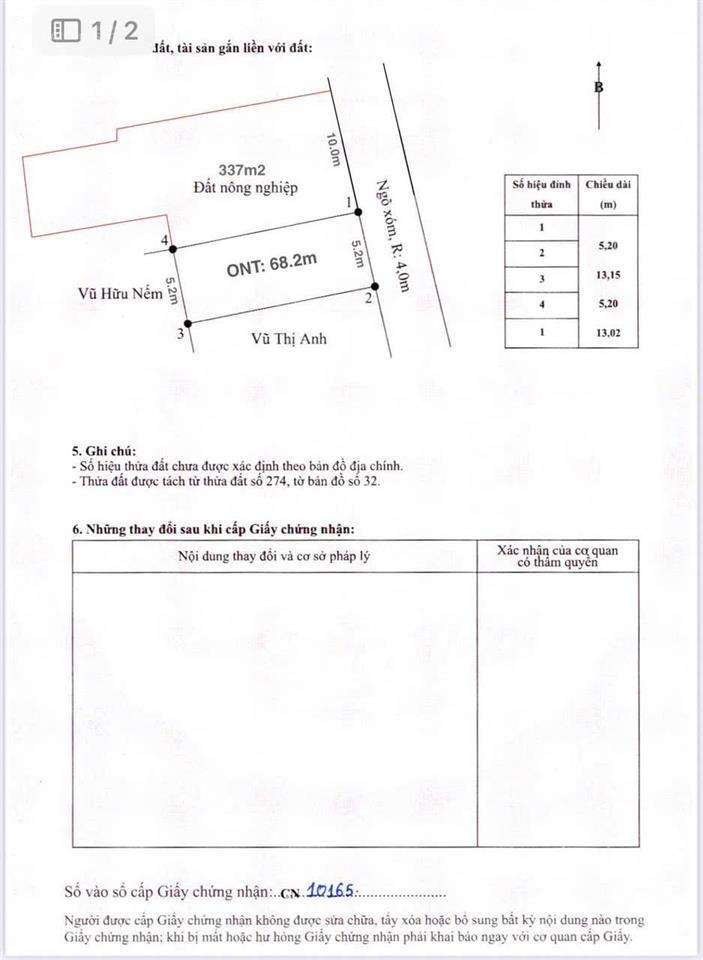 Siêu phẩm làm nhà vườn kiến minh gần ga 405m2 68,2m2 bìa + 337m2 đất 03 giá chỉ 1 tỷ 750