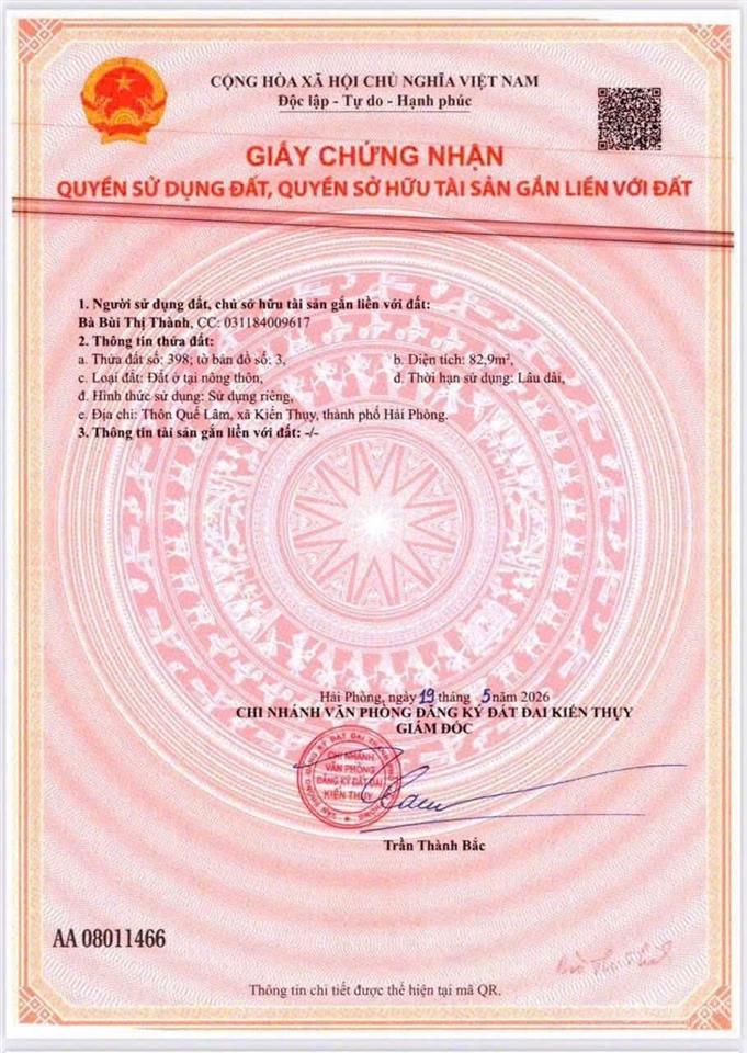 Bán đất tại xã thuỵ hương, kiến thuỵ, hải phòng, giá siêu hời 1,75 tỷ, 82,9 m2