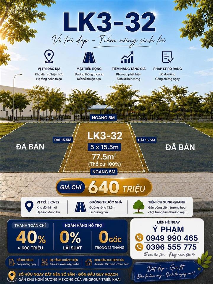 Bán nền 600 triệu thổ cư 120m ngay tân huê viên sổ sẵn