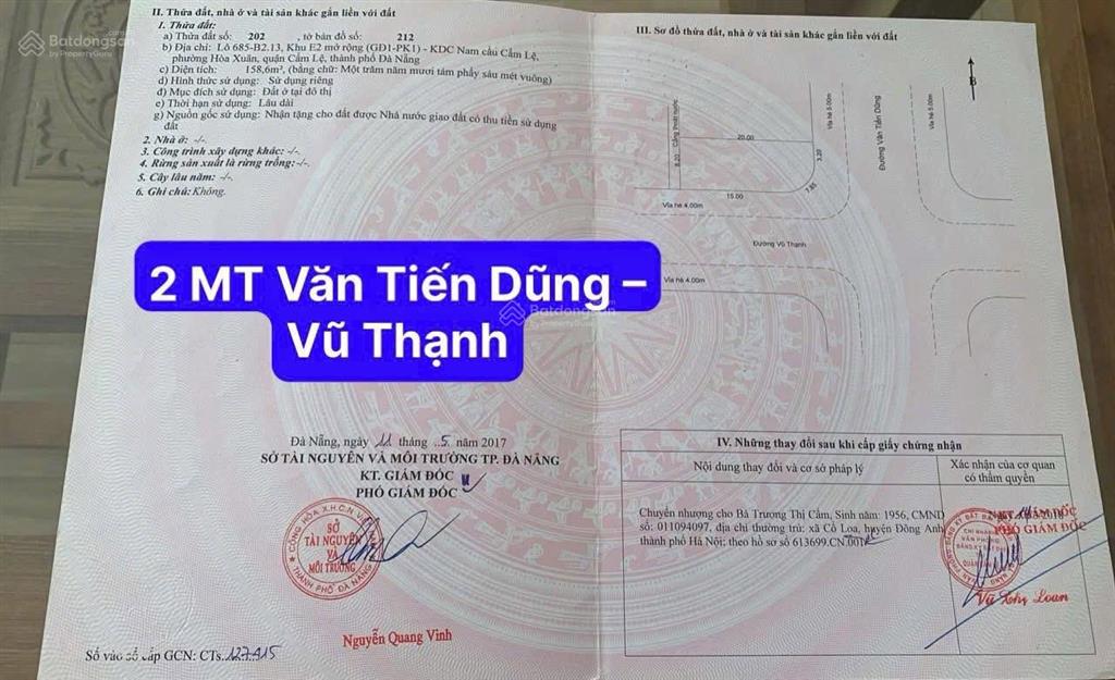 Chính chủ gửi bán lô góc văn tiến dũng với vũ thạnh, hoà xuân