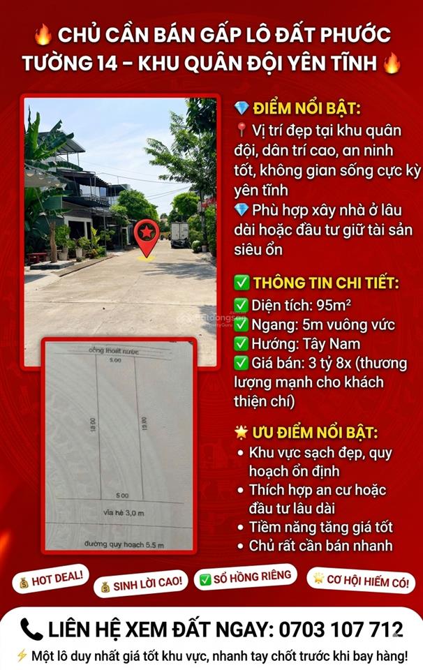 Chủ cần bán gấp lô đất phước tường 14 khu quân đội yên tĩnh vị trí đẹp tại khu quân đội, d