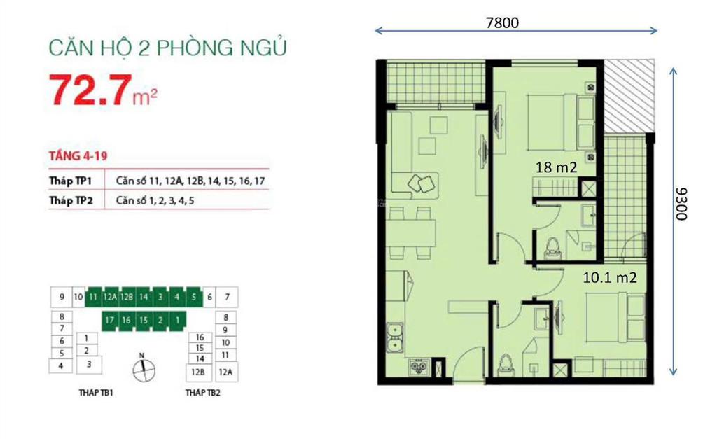 Căn hộ the botanica 5,7 tỷ 73m2 2 phòng ngủ đầy đủ nội thất căn góc view nam thoáng sáng