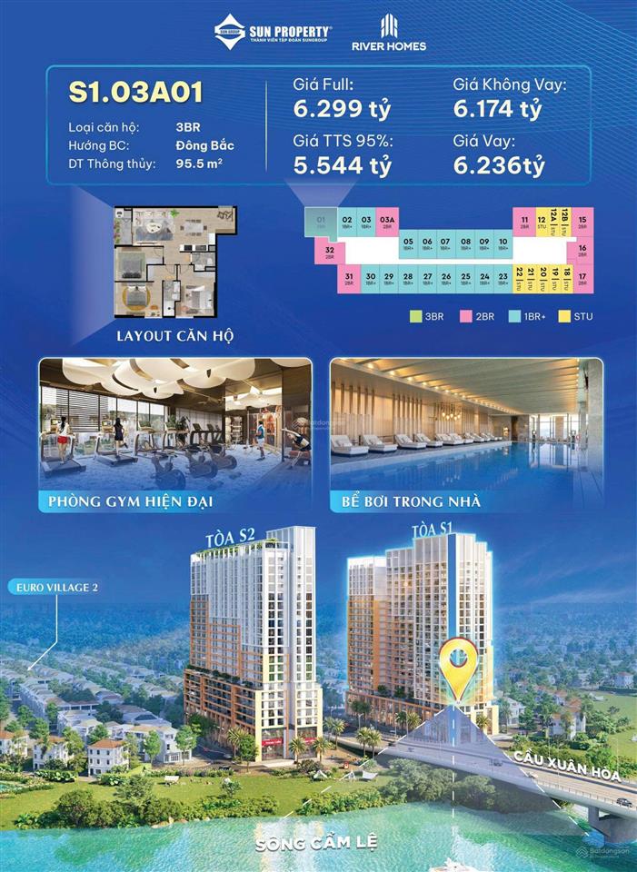 Bán cc spana tower 3pn, 5,544 tỷ, 95.5m2, ở nguyễn phước lan, cẩm lệ, đà nẵng, giá ưu đãi, hot