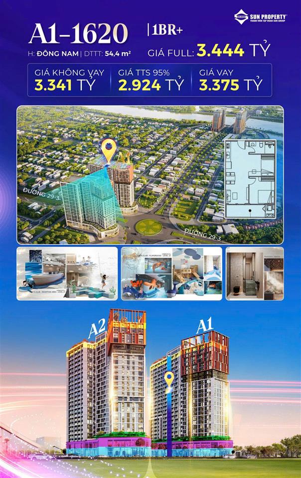 Cora tower, bán ch 54.4m2, 2pn, 1wc, giá siêu hời 3,375 tỷ vnd tại hòa xuân, đà nẵng
