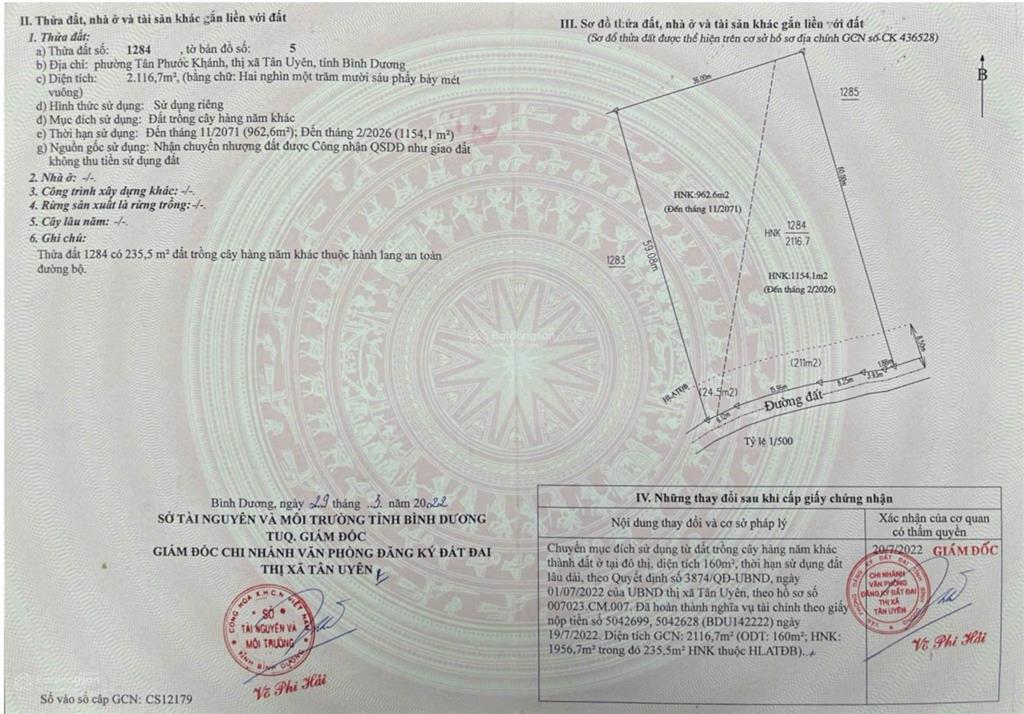 Cần bán đất 2116.7m2. qh full thổ cư thuận tiện cho việc cmđ đất ở và phân nhiều lô để kinh doanh