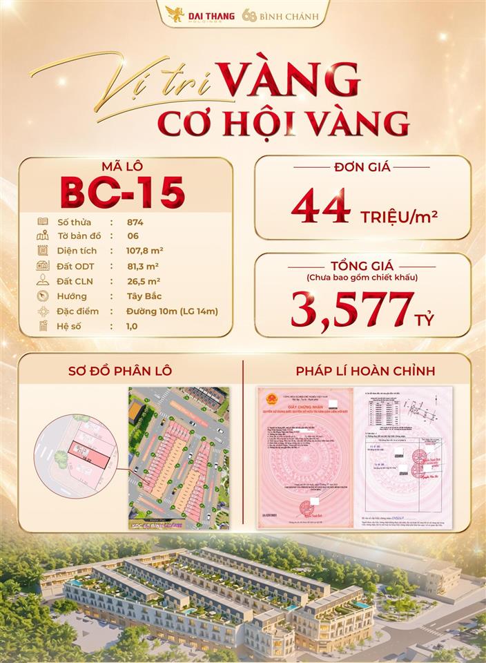 Đất nền khu dân cư 68 mặt tiền hoàng phan thái, bình chánh. 44triệu/m2