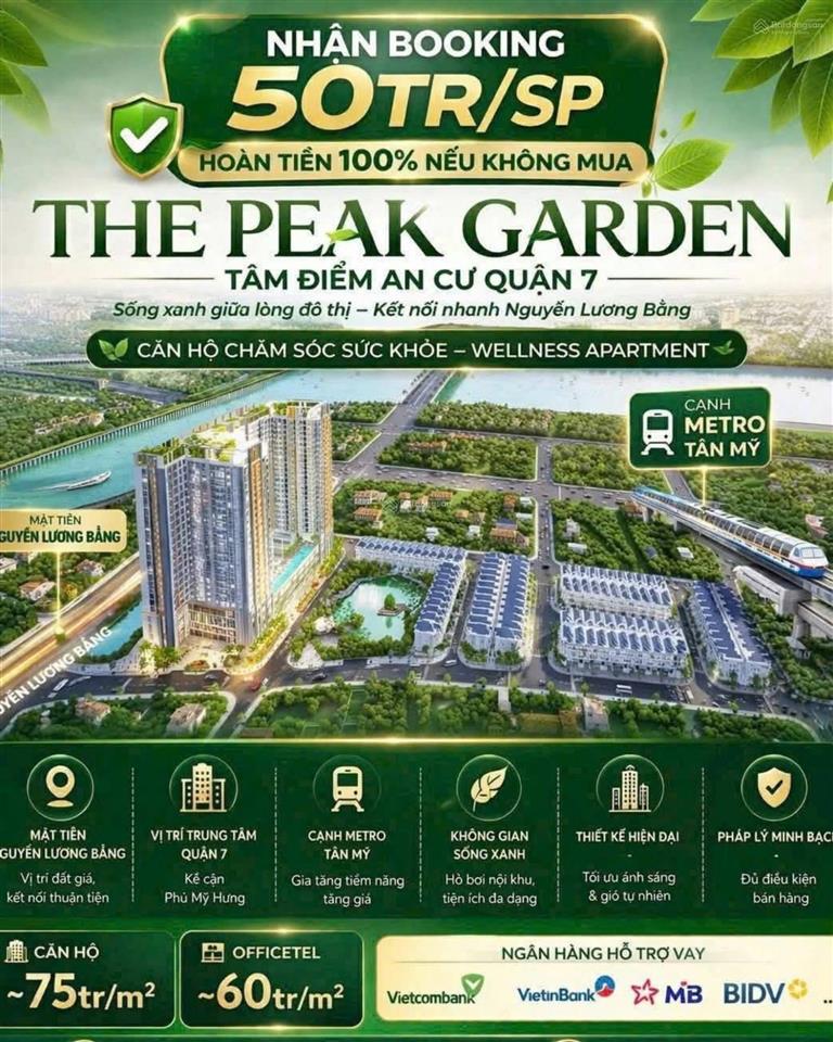 Nhận booking mở bán căn hộ the peak ganden trung tâm q7, đối diện ga metro giá chỉ 78tr/m2