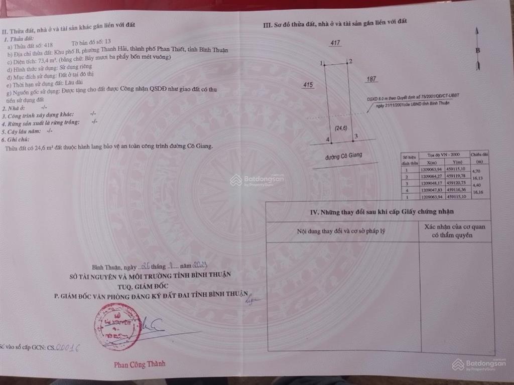 Chính chủ bán đất thổ cư đường ô tô kdc thanh hải phan thiết