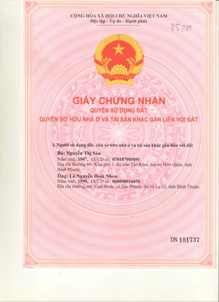 Chính chủ bán đất kp1, tt tân khai  304.2m2, ngang 10m  gần ql13  giá 1,65 tỷ  sổ riêng