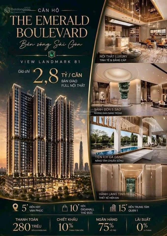 Căn hộ chuẩn cao cấp the emerald boulevard, sở hữu view sông triệu đô, bàn giao full nội thất