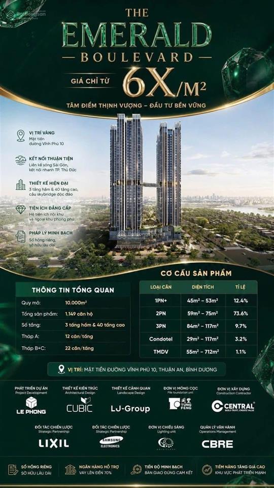 Căn hộ chuẩn cao cấp the emerald boulevard, sở hữu view sông triệu đô, bàn giao full nội thất