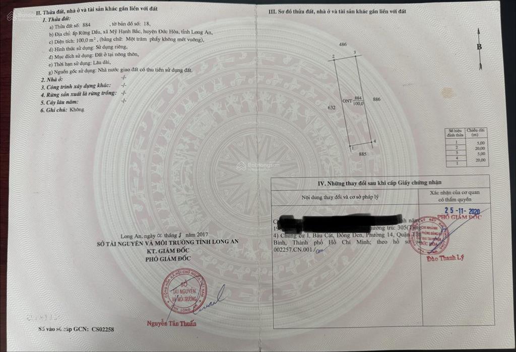 Bán đất thổ + cây lâu năm ấp rừng dầu, xã mỹ hạnh bắc, đức hòa, long an