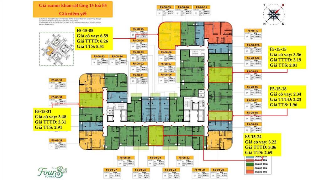 Chỉ 2tỷ5 sở hữu căn 1br + fours tower, tầng cao view thoáng, chiết khấu cao