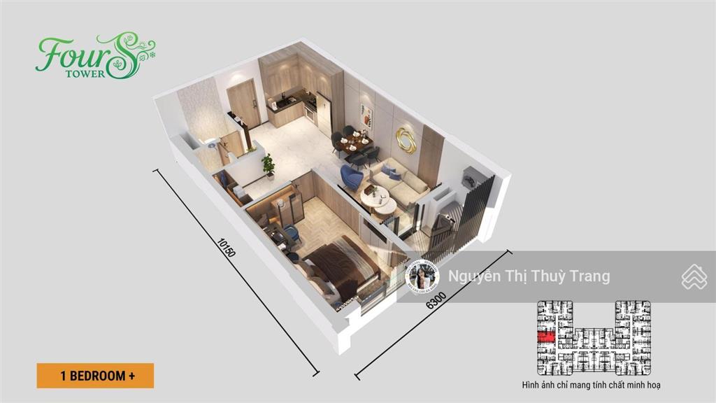 55.8m² tại fours tower tòa f2 căn 1br+ view sông, biển, tối ưu không gian sống