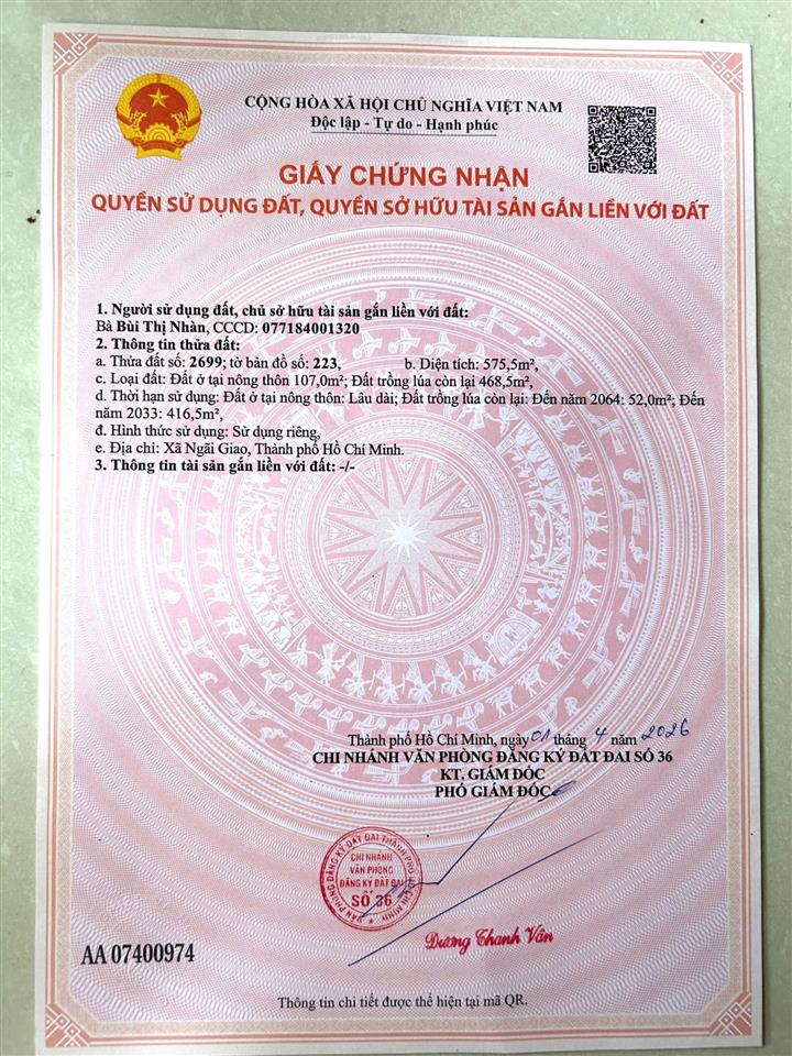 Bán đất có tc 107m2, ngang 20.5m đường số 1 suối nghệ, brvt