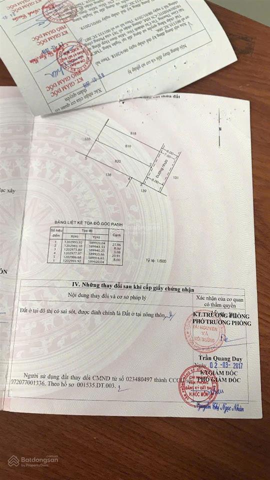 Bán lô đất 825m  đường nhựa 8m  1 sẹc lê thị kim, hóc môn