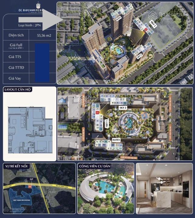 Căn 2pn, dt 55,56m2 duy nhất thuộc quỹ hàng nội bộ có giá rẻ tại dự án cao cấp imperia skypark