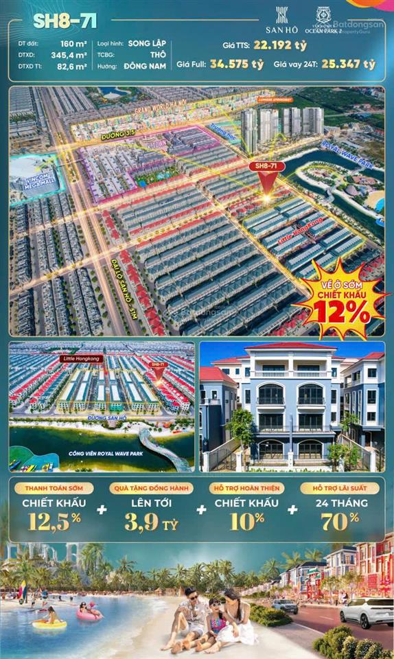 Giảm gần 7 tỷ cho căn bt song lập san hô cạnh biển hồ, giá 13xtr/m2