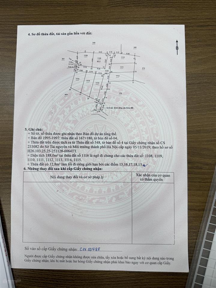 Cc cần bán đất thổ cư dt 80m2 mặt tiền 5,79m.