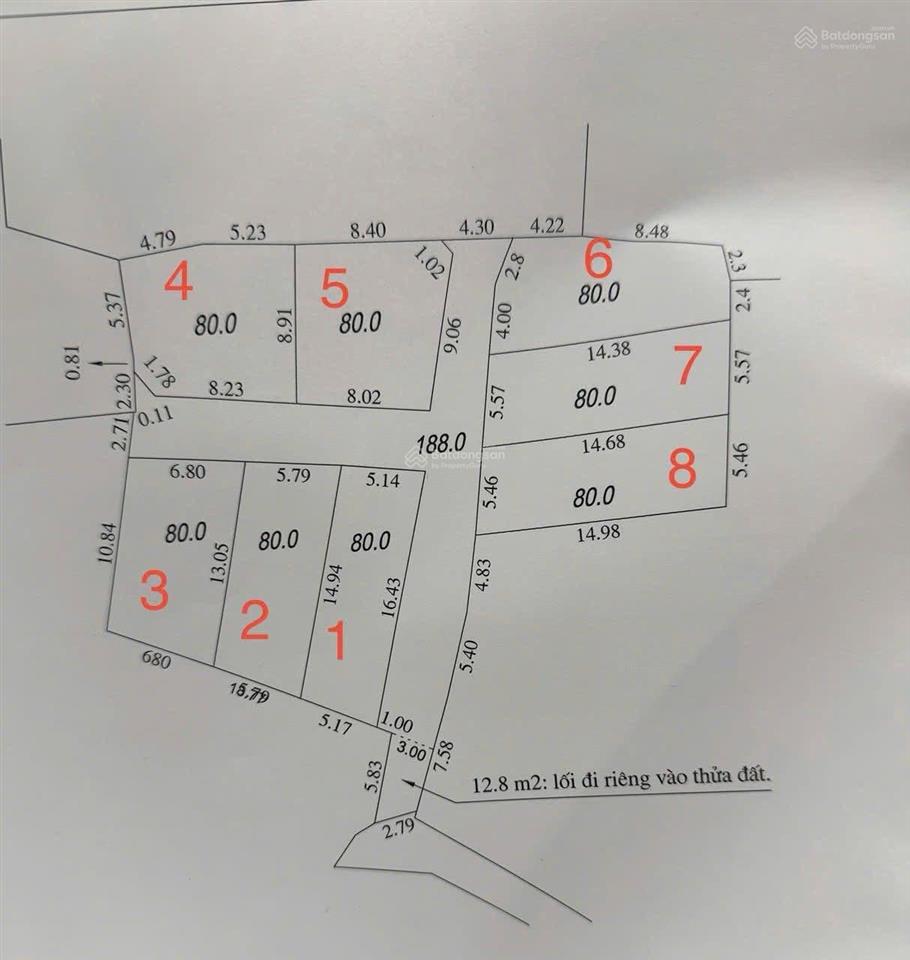 Cc cần bán đất thổ cư dt 80m2 mặt tiền 5,79m.