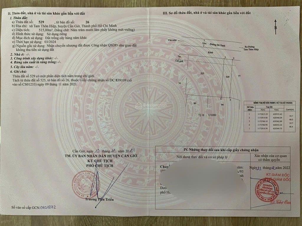 Bán đất bình khánh gần chợ tam thôn hiệp. diện tích 515m2 giá 2.6 tỷ