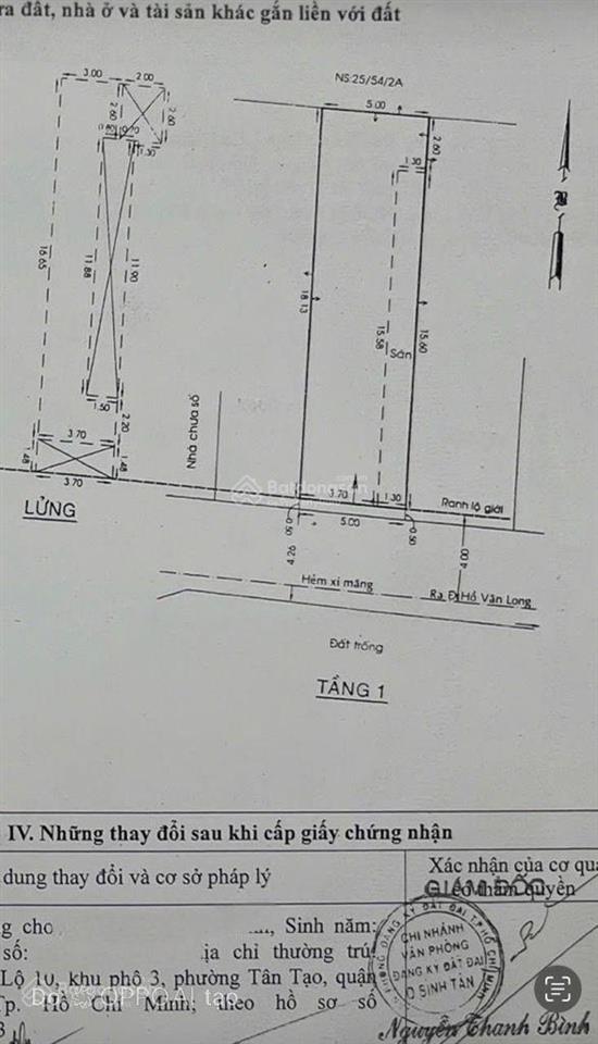 Bán nhà đường hồ văn long, gần cầu vượt bà hom (5m x 18,5m) 5,3 tỷ tl