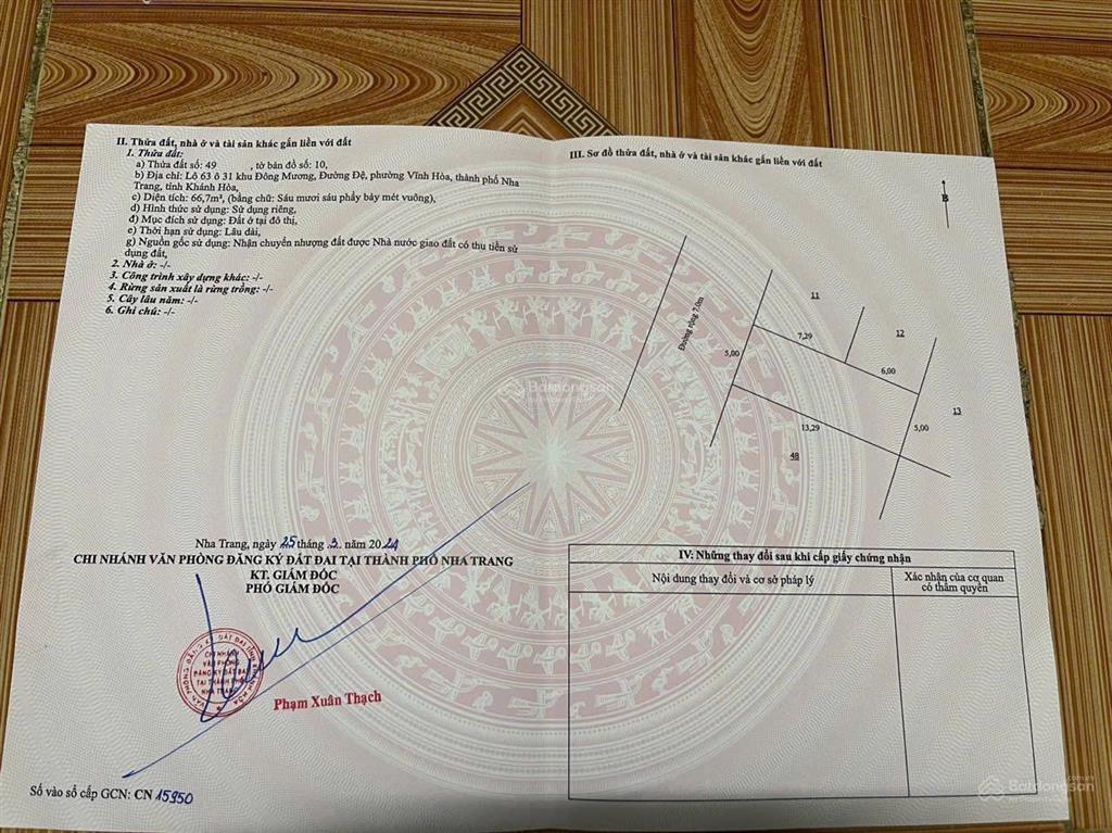 Bán lô đất hẻm triệu quang phục hòn xện bắc nha trang 66,7 m2, ngang 5 m, giá 4 tỷ 550