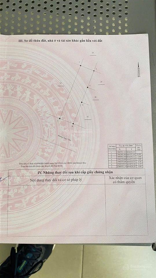 Bán đất khu đông mương tái định cư hòn xện vĩnh hoà 64 m2, ngang 4 m đường ô tô 7m giá 4 tỷ 550