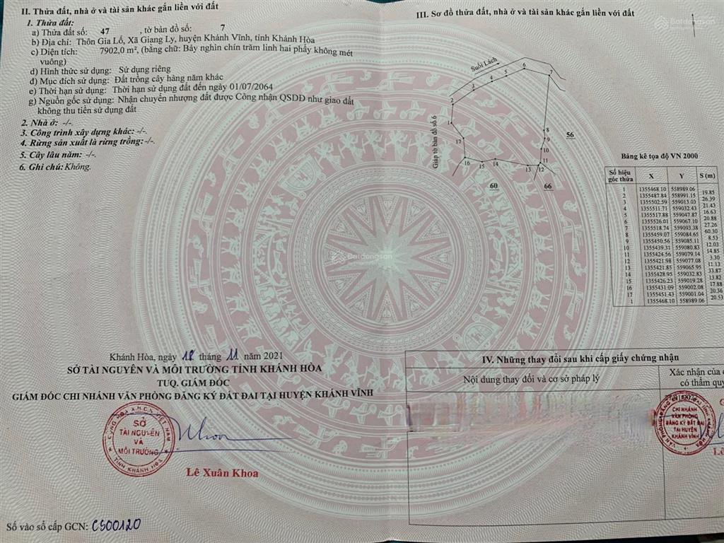 Cần tiền gấp bán lô đất 7900m2 gần kdl suối lách cách tp nha trang chỉ 60 phút giá rẻ chỉ 680 triệu