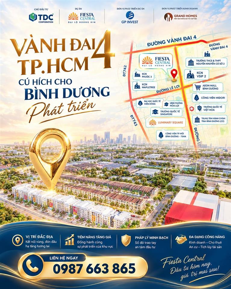 DỰ ÁN FIESTAL CENTRAL BÌNH DƯƠNG – 0987663865  SHOPHOUSE 2 MẶT TIỀN – TÀI SẢN KÉP, LINH