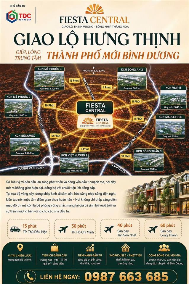 FIESTA CENTRAL BÌNH DƯƠNG 0987663865– TỌA ĐỘ KIM CƯƠNG GIỮA THỦ PHỦ CÔNG NGHIỆP BÌNH DƯƠNG
