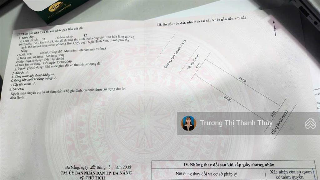 Bán đất bờ quan 7 khu điện âm trái nam hòa xuân, liền kề sunneva