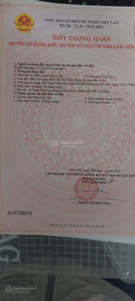 Bán lô liền 5*24m. trương thị như gần ubnd xã xuân thới sơn, hocmon
