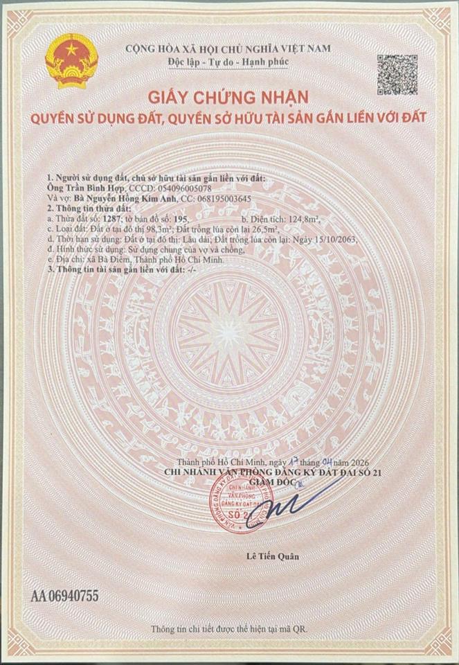 Bán 2 lô liền nhau 5*25m mặt tiền nhựa. gần chợ xuân thới thượng