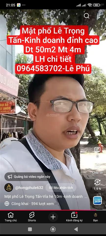 Bán đất mặt đường lê trọng tấn  vỉa hè 10m  hơn 15 tỷ