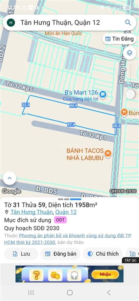 Bán đất 3 mặt tiền đường đông hưng thuận, q12 giáp gò vấp, tân bình dt 1915m2, full thổ cư
