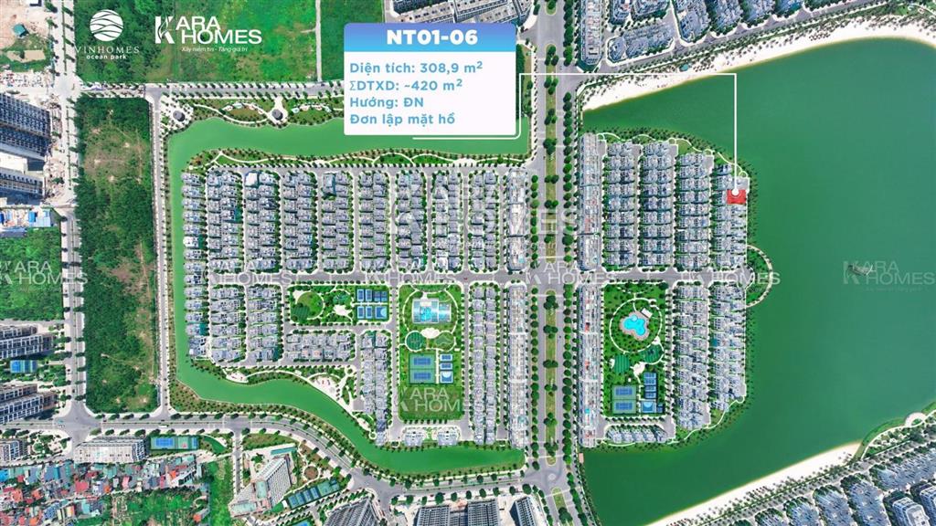 Biệt thự đơn lập view hồ nt01 vip nhất vinhomes ocean park dt 288m2