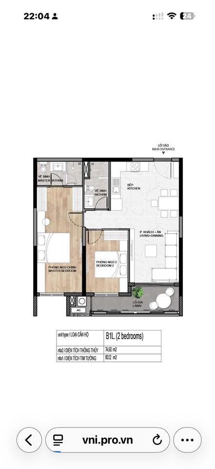 Chính chủ bán căn 2pn 2wc ban công lanai diện tích 80,12m2 giá 4 tỷ 972
