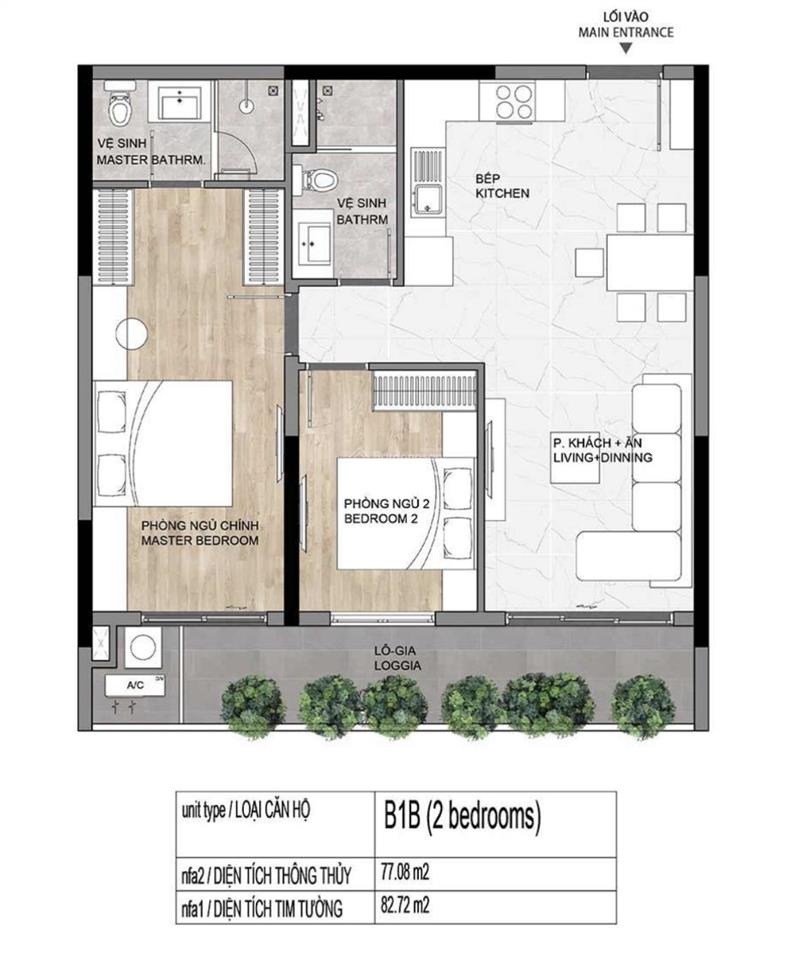 Bán căn hộ 2pn diện tích 82,72m2 ban công dài tặng kèm ô xe ô tô định danh theo căn hộ giá 5 tỷ 650