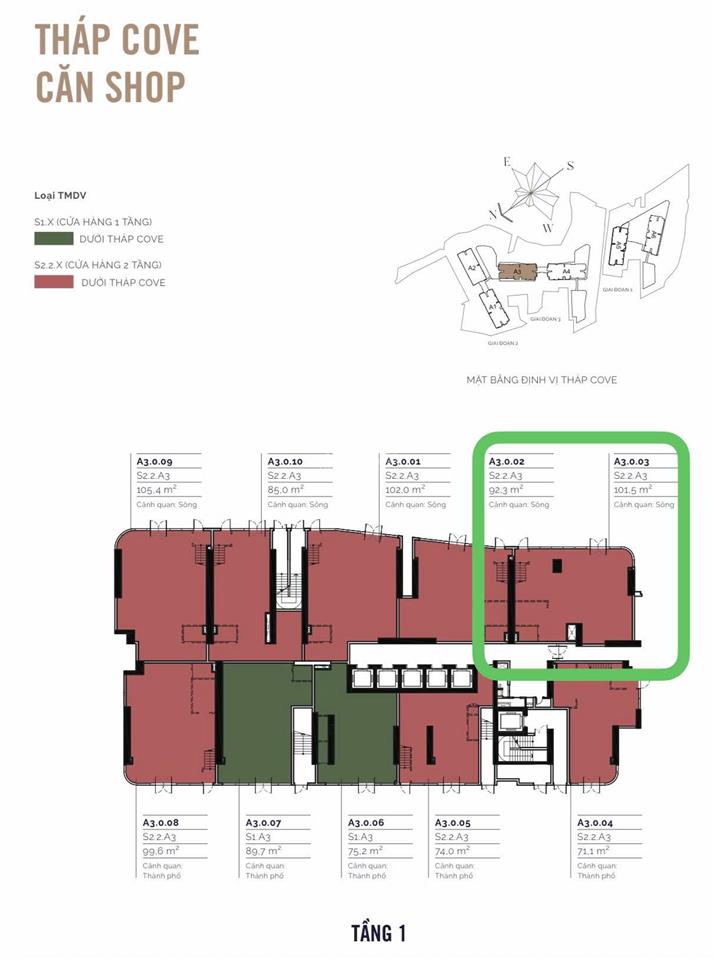 Eaton park pure luxury độc bản shophouse căn góc tháp a3 view sông, công viên đẹp nhất dự án