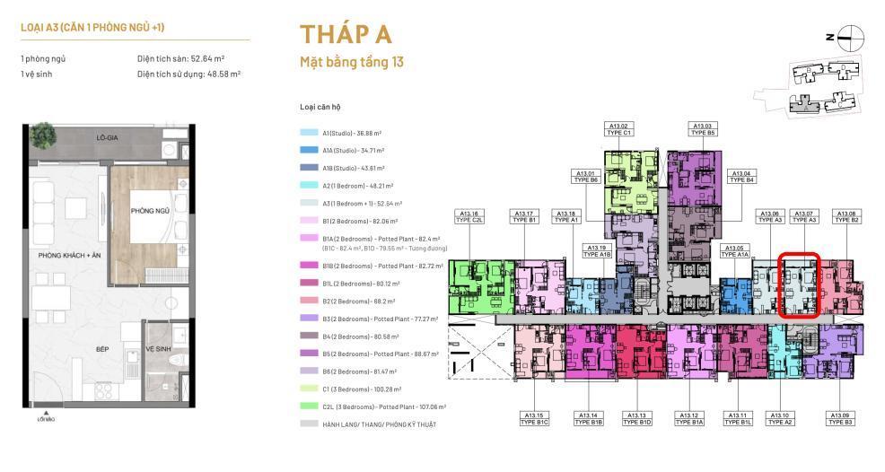 Chính chủ bán căn 1pn diện tích 52.64m² tầng trung tháp a giá 3 tỷ 850 view hồ bơi công viên