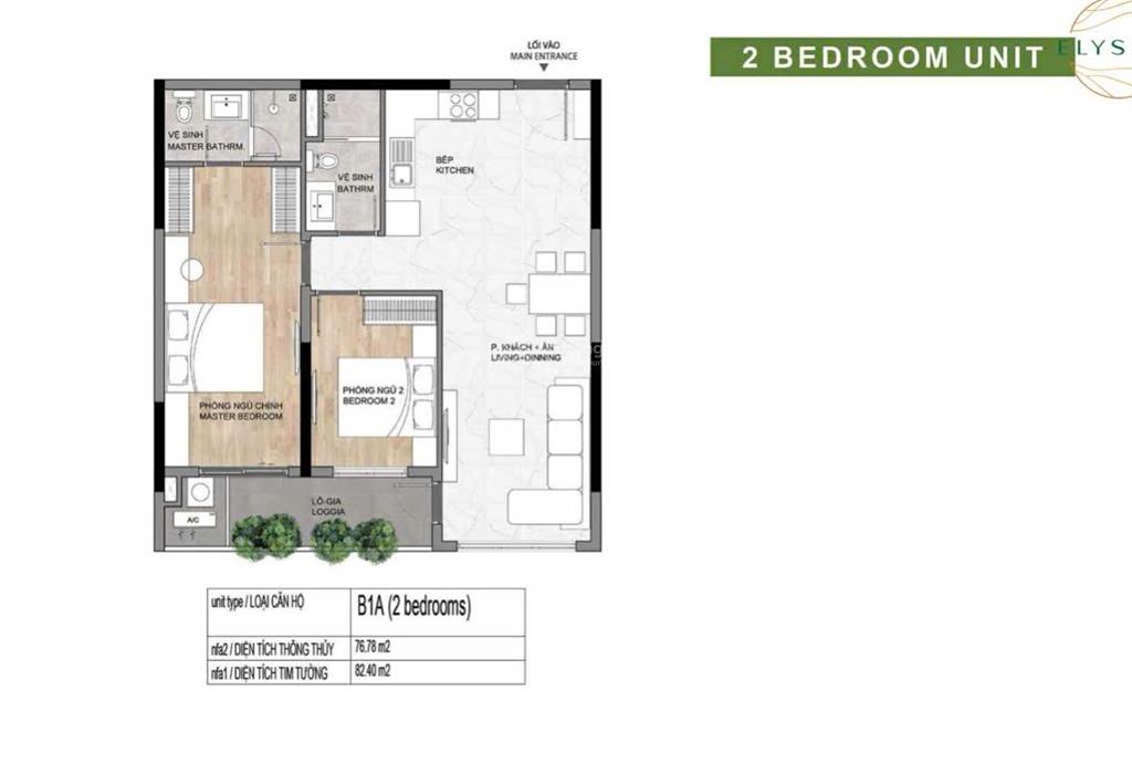 Chính chủ bán căn 2pn diện tích 82.40m2 giá 5.2 tỷ tặng ô xe định danh. thanh toán 50% nhận nhà